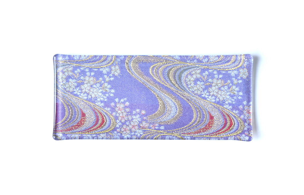 Liquid長小皿　金襴№37流水小桜（紫）