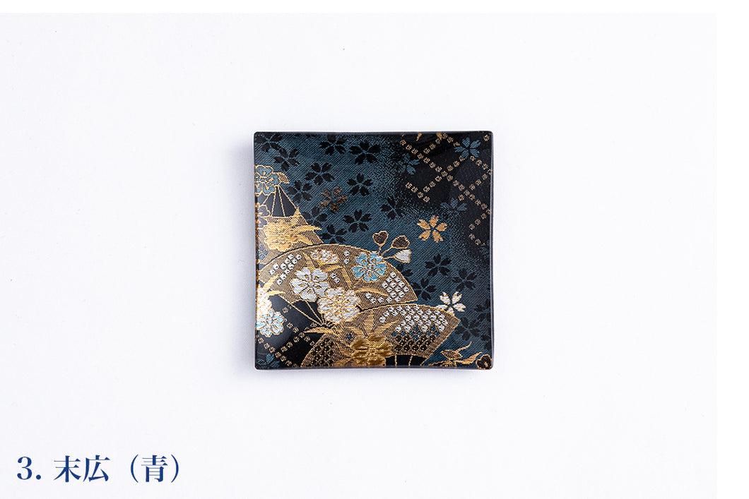 着物皿　金襴№3末広（青）
